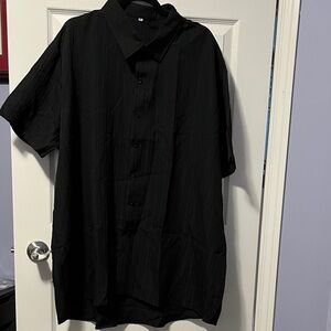 New Men's Dress Shirt Short Sleeve Black Textured Stripes Button Business Casual